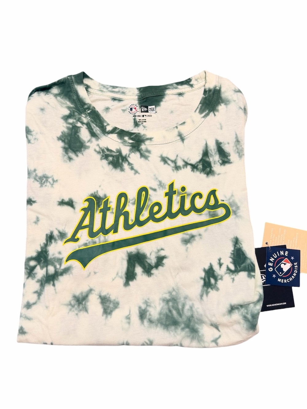New Era Oakland Athletics Tie-Dye Tee in Cream, Forest Green, yellow NWT XXL